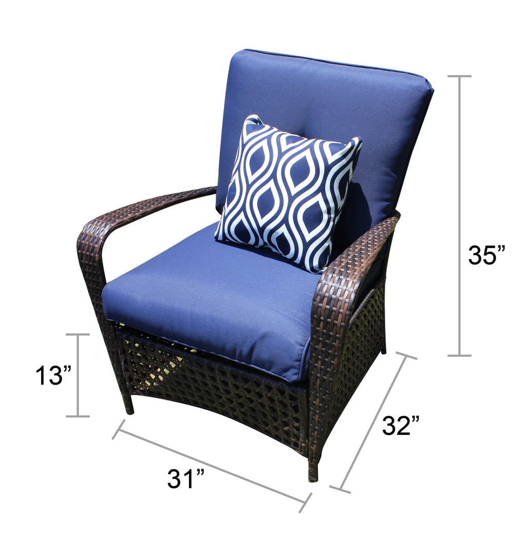 4 Piece Wicker Outdoor Furniture Conversation Set with Navy Cushions A431