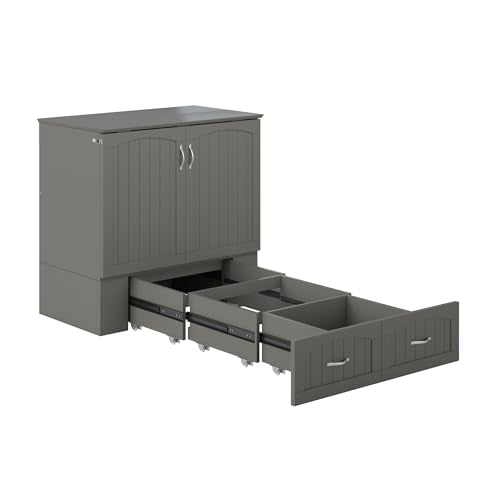 Queen Murphy Bed Chest with Mattress and Storage in Grey R6559