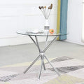 Round Glass Dining Table with Clear Tempered Glass Top 4 Chrome Legs R35769