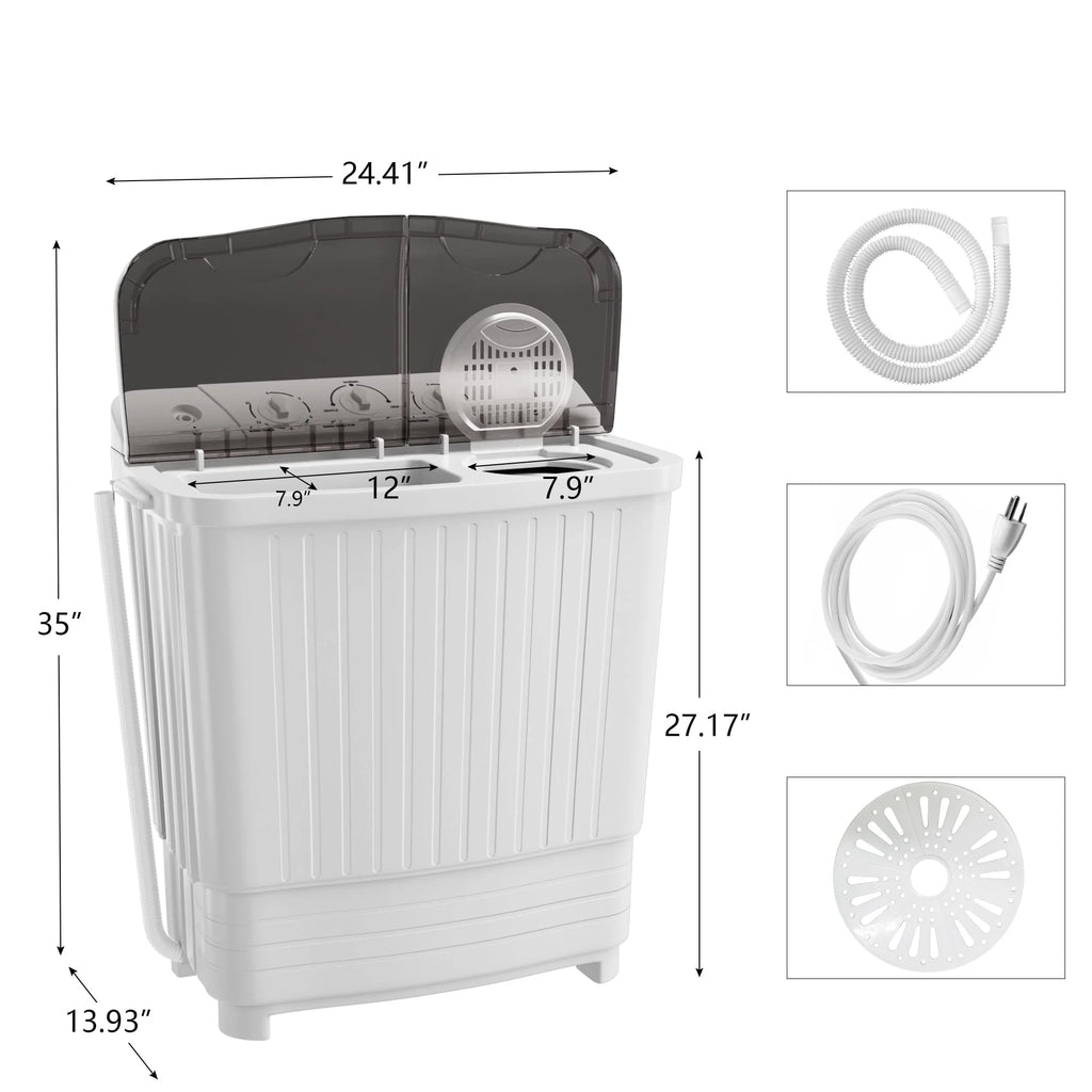 Portable Twin Tub Washing Machine 18Lbs White Black W647178