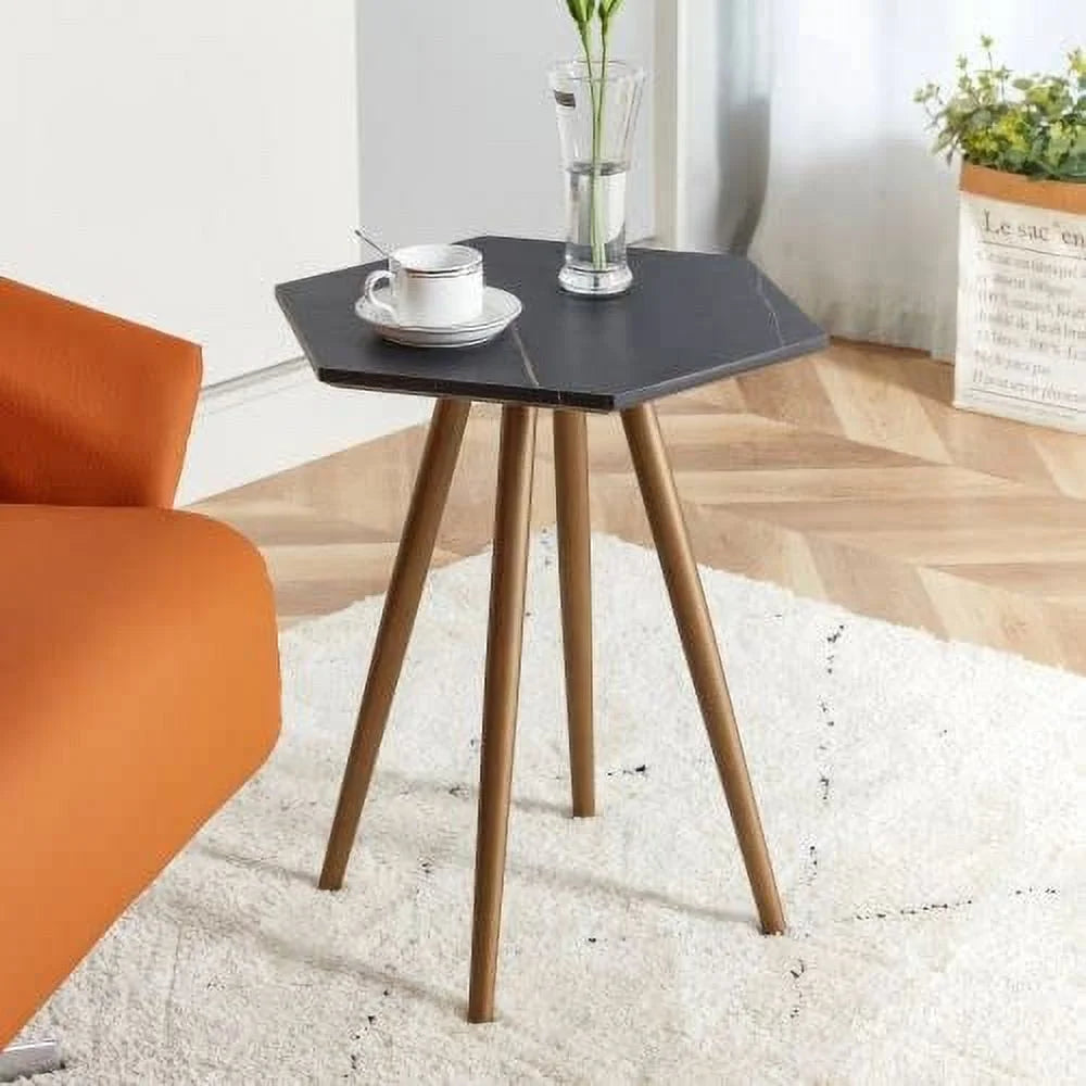Faux Marble End & Side Table with Dark Gold Metal Legs H862257