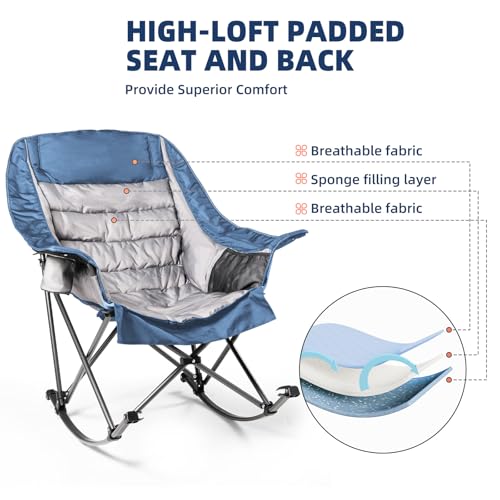Oversized Padded Rocking Camping Chair with Cup Holder V1488