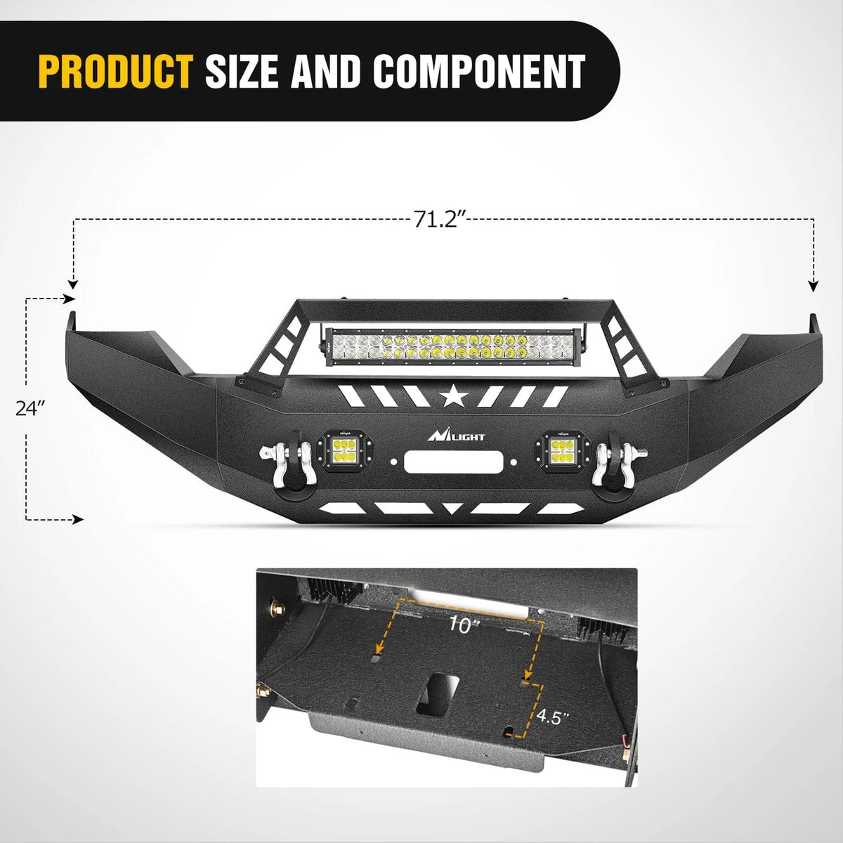 Front Bumper with Winch Plate and LED Light Bar Z5696