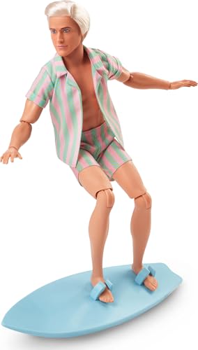 Pastel Pink and Green Striped Beach Matching Set with Surfboard and White Sneakers F704