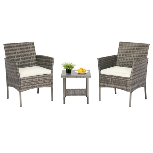 4-Piece Black Wicker Patio Furniture Set with Coffee Table S23037