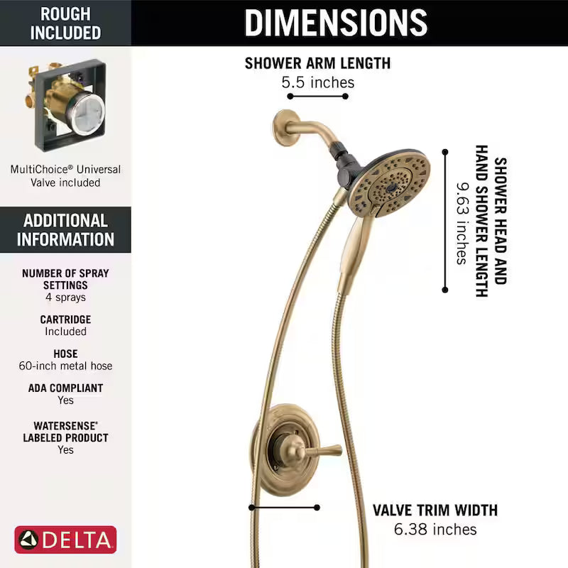 Single-Handle 4-Spray Shower Faucet in Champagne Bronze J2560