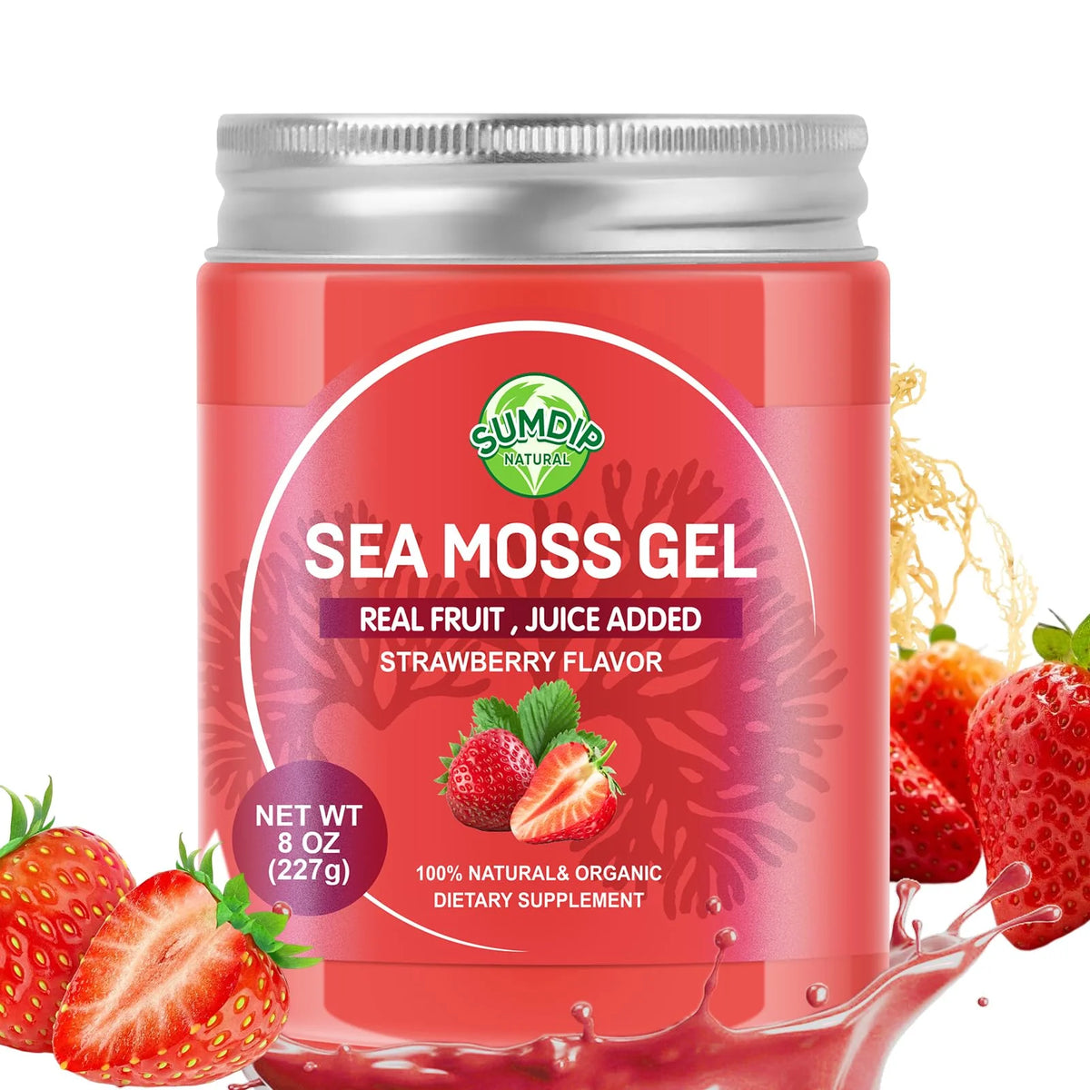 Organic Raw Wildcrafted Sea Moss Gel Strawberry 8oz E5391