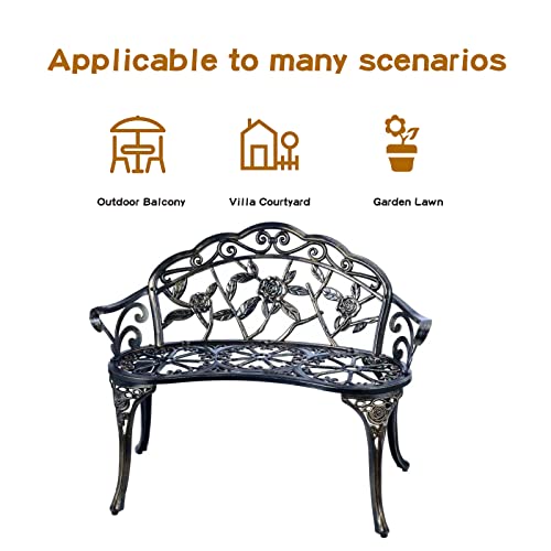 Metal Patio Garden Bench with Floral Rose K16625